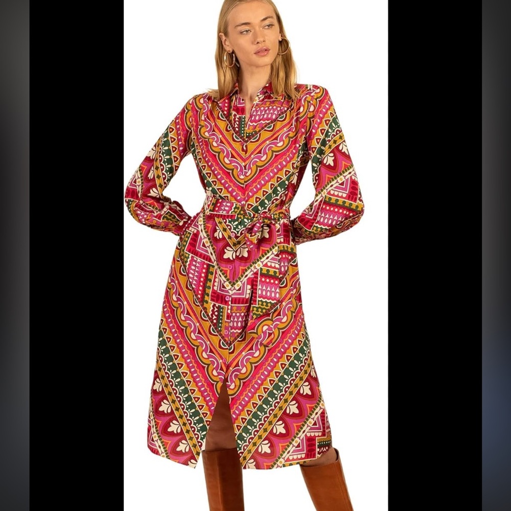 Trina Turk hot pink print dress size L